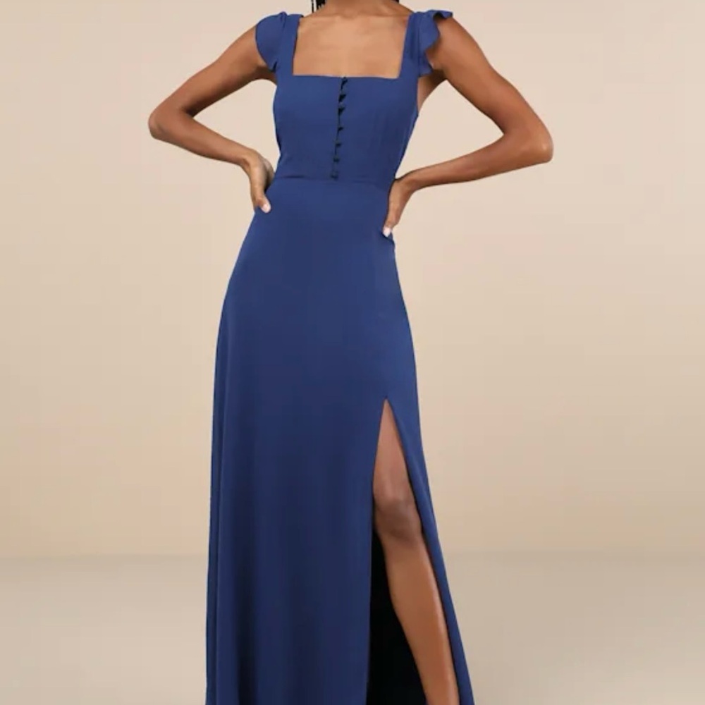 Lulu's Navy Blue Maxi Dress with Slit